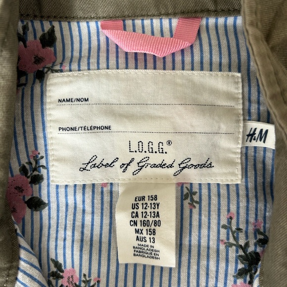 H&M Juniors Floral lined Utility Jacket - size 12/13y - Picture 5 of 5